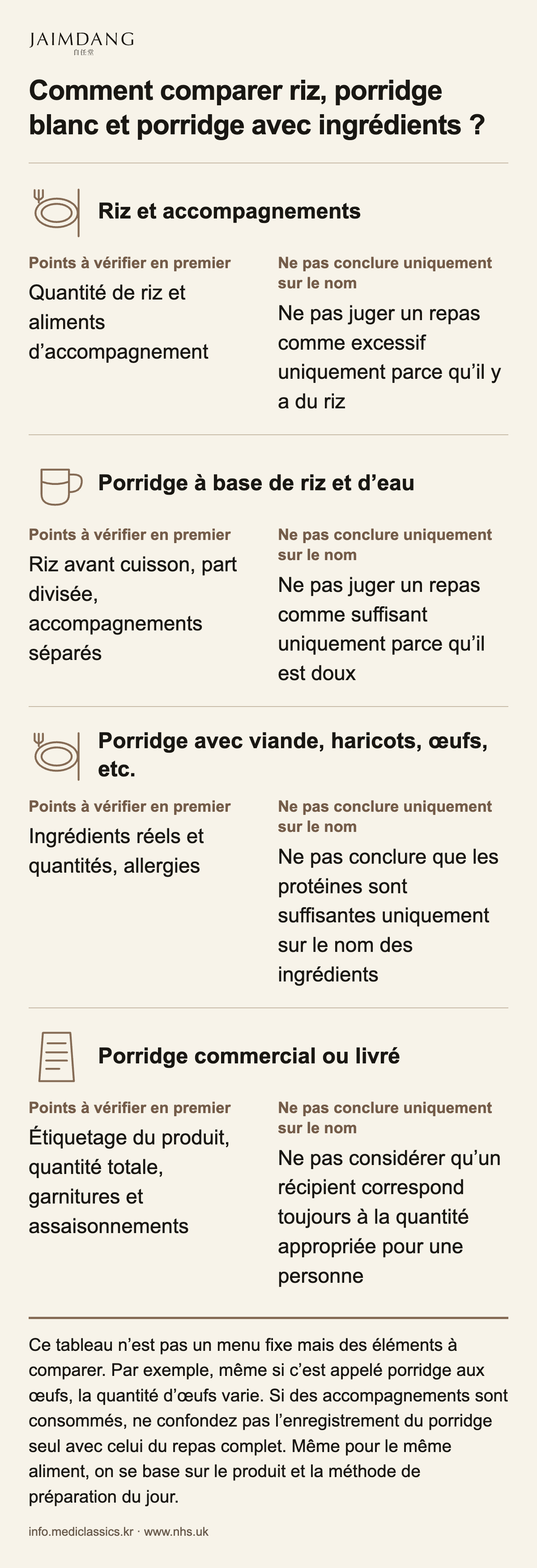 Comment comparer riz, porridge blanc et porridge avec ingrédients ?