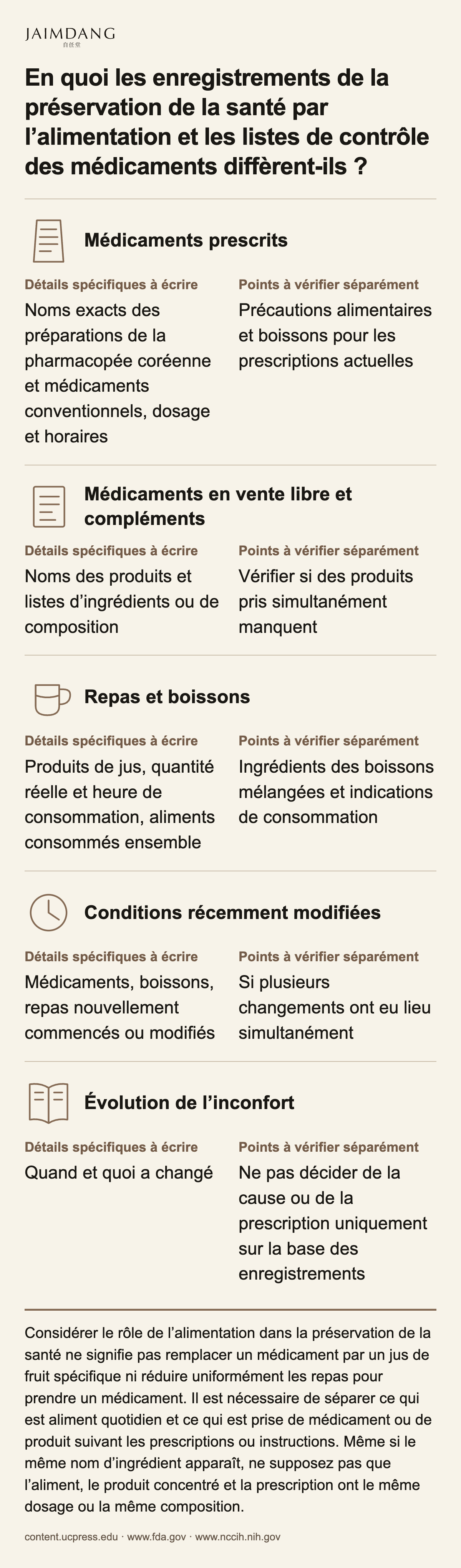 En quoi les enregistrements de la préservation de la santé par l’alimentation et les listes de contrôle des médicaments diffèrent-ils ?
