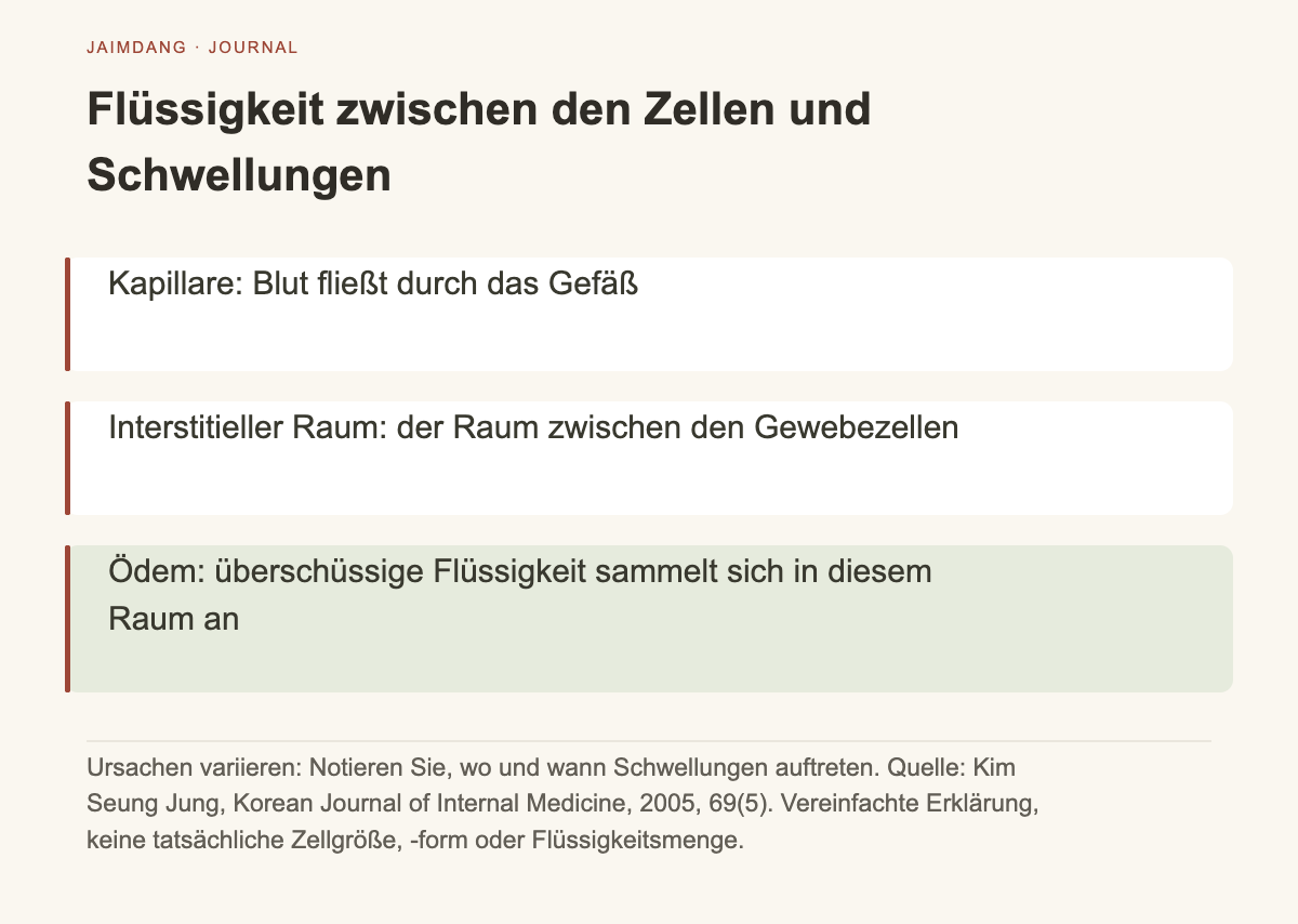 Erklärung der Ödem-Entstehung: Flüssigkeitsansammlung im Gewebe außerhalb der Kapillaren