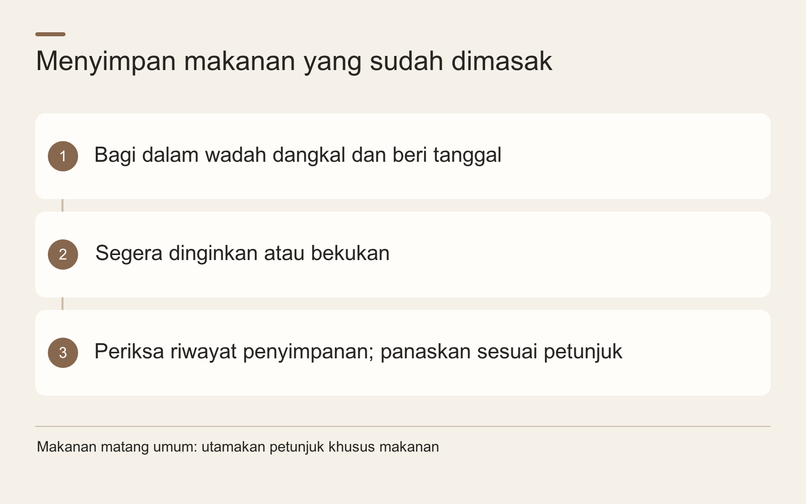 Menyimpan makanan yang sudah dimasak
