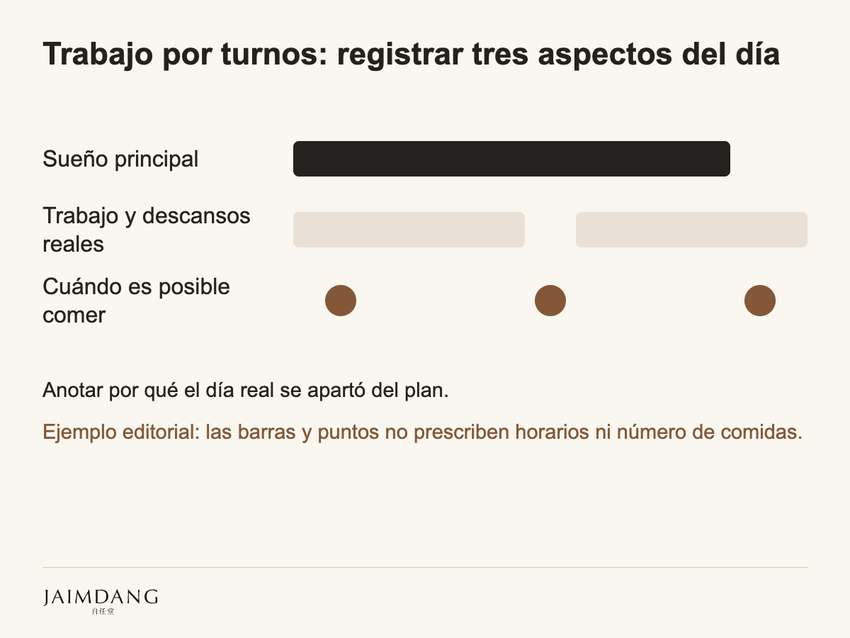 Trabajo por turnos: registrar tres aspectos del día