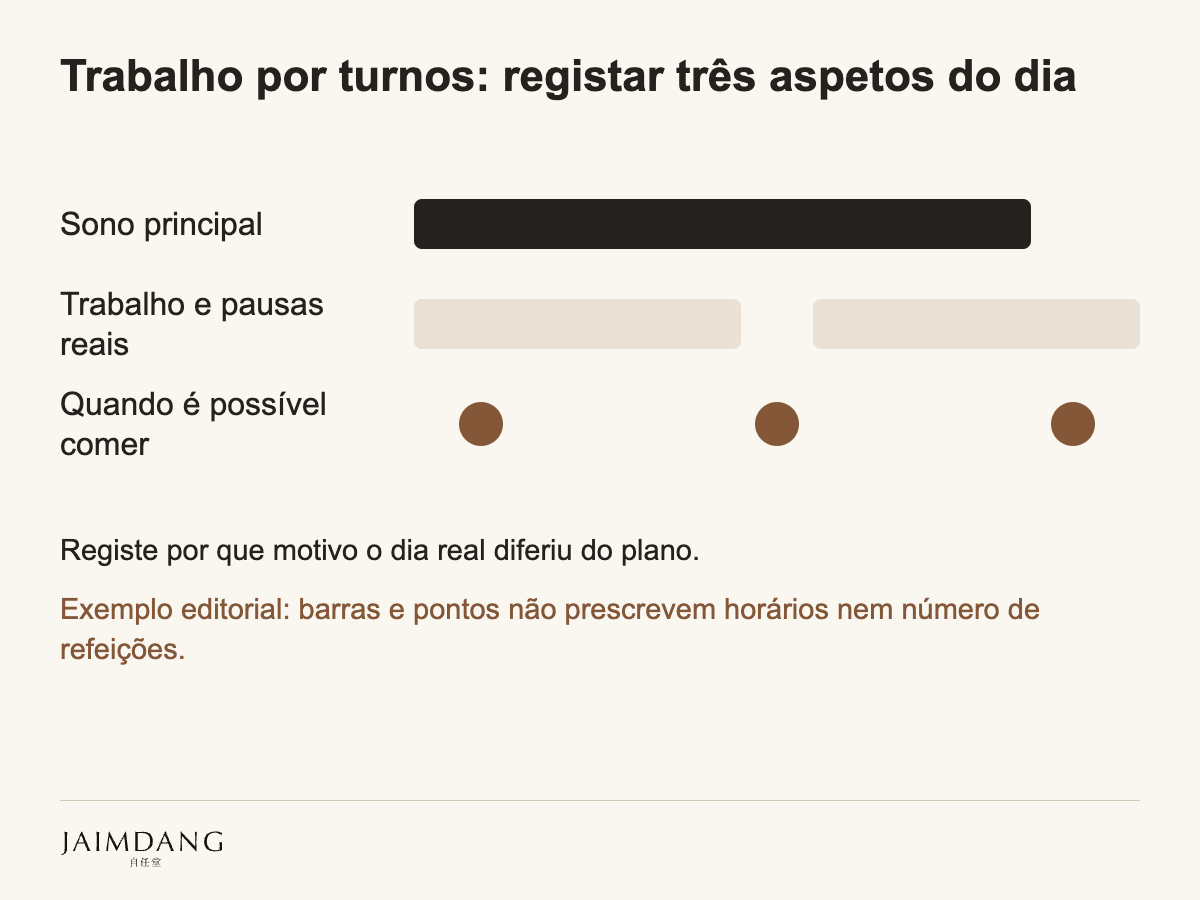 Trabalho por turnos: registar três aspetos do dia