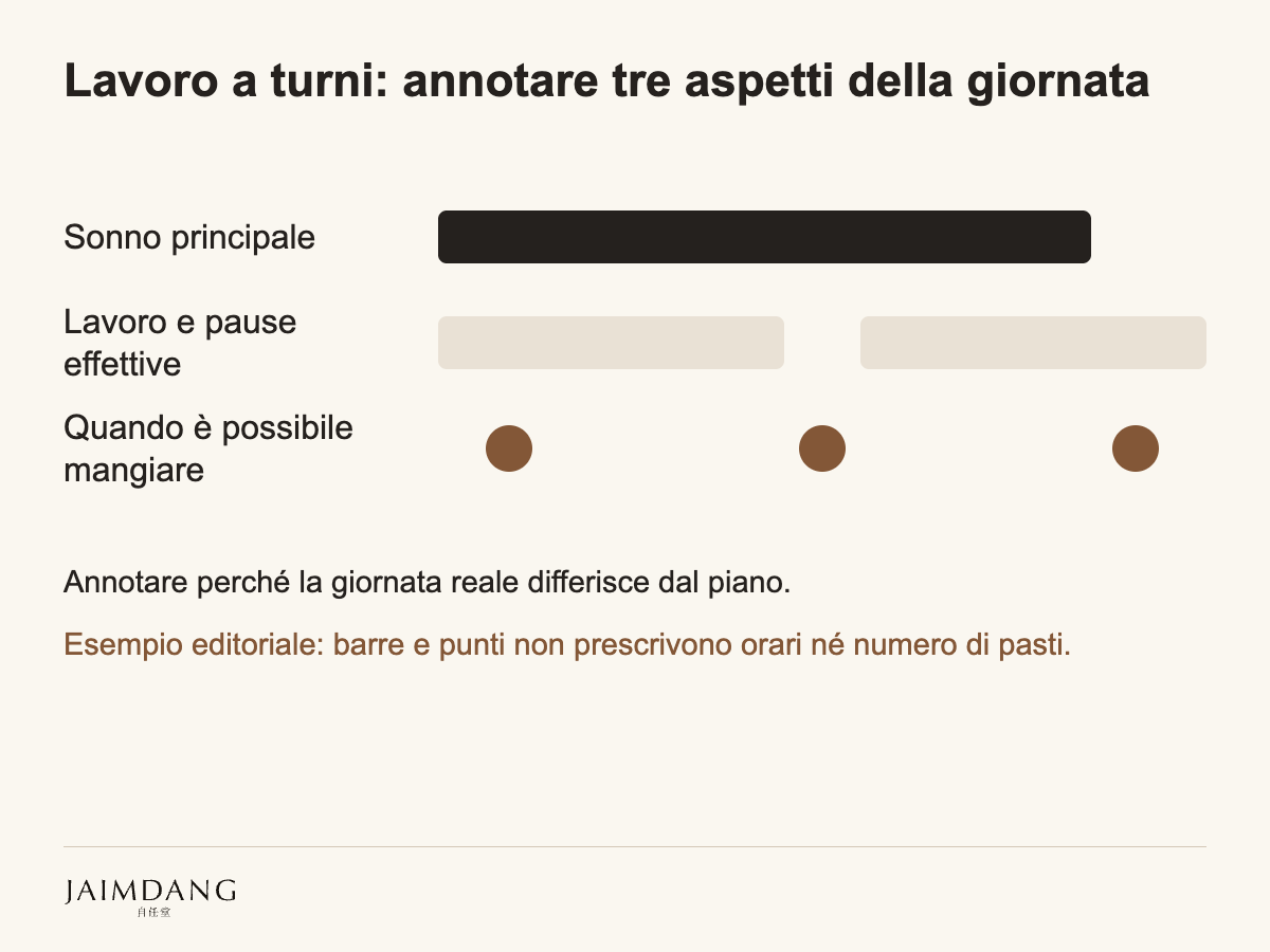 Lavoro a turni: annotare tre aspetti della giornata